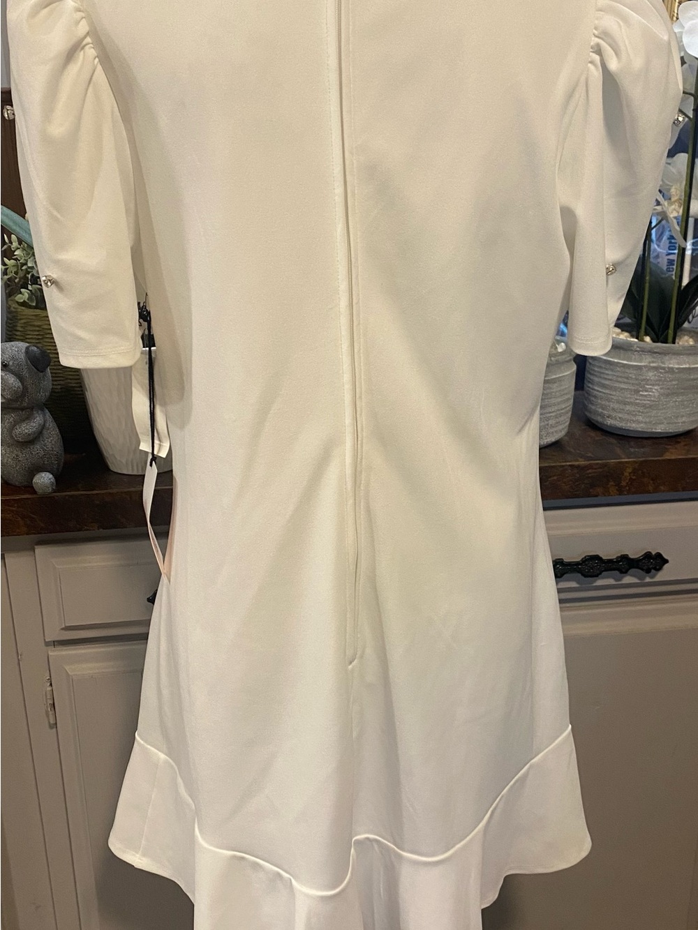 NWT Crystal Doll White Mini Dress with Puff Sleeves and Rhinestones Accents - Picture 10 of 11